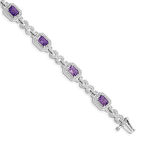 Load image into Gallery viewer, Sterling Silver Rhodium-plated Diamond &amp; Amethyst Bracelet
