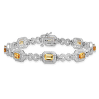Load image into Gallery viewer, Sterling Silver Rhodium-plated Diamond &amp; Citrine Bracelet
