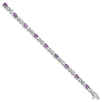 Load image into Gallery viewer, Sterling Silver Rhodium-plated Diamond &amp; Amethyst Bracelet
