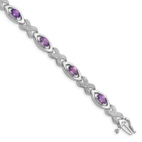 Load image into Gallery viewer, Sterling Silver Rhodium-plated Diamond &amp; Amethyst Bracelet
