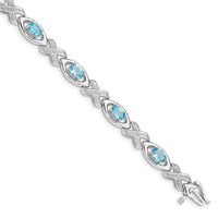 Load image into Gallery viewer, Sterling Silver Rhodium-plated Diamond &amp; Light Swiss Blue Topaz Bracelet
