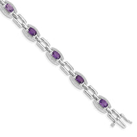 Load image into Gallery viewer, Sterling Silver Rhodium-plated Diamond &amp; Amethyst Bracelet
