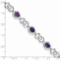 Load image into Gallery viewer, Sterling Silver Rhodium-plated Diamond &amp; Amethyst Bracelet

