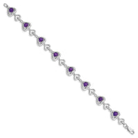 Load image into Gallery viewer, Sterling Silver Rhodium-plated Diamond &amp; Heart Link Amethyst Bracelet
