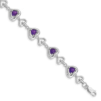 Load image into Gallery viewer, Sterling Silver Rhodium-plated Diamond &amp; Heart Link Amethyst Bracelet
