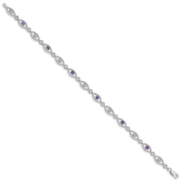 Load image into Gallery viewer, Sterling Silver Rhodium-plated Amethyst Diamond Bracelet

