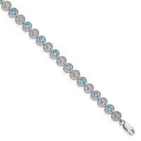 Load image into Gallery viewer, Sterling Silver Rhodium-plated Blue Topaz Diamond Bracelet
