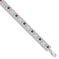 Load image into Gallery viewer, Sterling Silver Rhodium-plated Garnet Diamond Bracelet
