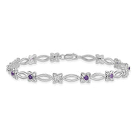 Load image into Gallery viewer, Sterling Silver Rhodium-plated Amethyst &amp; Diamond Bracelet
