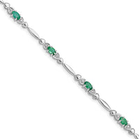 Load image into Gallery viewer, Sterling Silver Rhodium-plated Emerald and Diamond Bracelet
