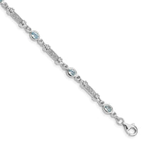 Load image into Gallery viewer, Sterling Silver Rhodium-plated Aquamarine and Diamond Bracelet
