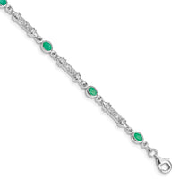 Load image into Gallery viewer, Sterling Silver Rhodium-plated Emerald and Diamond Bracelet

