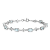Load image into Gallery viewer, Sterling Silver Rhodium-plated Aquamarine and Diamond Bracelet

