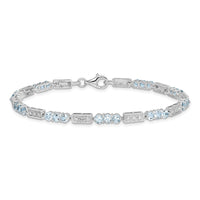 Load image into Gallery viewer, Sterling Silver Rhodium-plated Aquamarine and Diamond Bracelet

