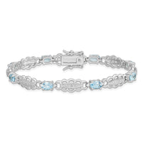 Load image into Gallery viewer, Sterling Silver Rhodium-plated Aquamarine &amp; Diamond Bracelet
