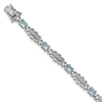 Load image into Gallery viewer, Sterling Silver Rhodium-plated Aquamarine &amp; Diamond Bracelet
