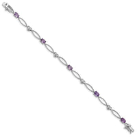 Load image into Gallery viewer, Sterling Silver Rhodium-plated Diamond &amp; Amethyst Oval D/C Bracelet
