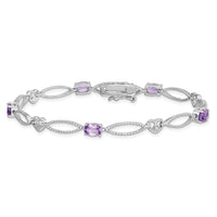 Load image into Gallery viewer, Sterling Silver Rhodium-plated Diamond &amp; Amethyst Oval D/C Bracelet
