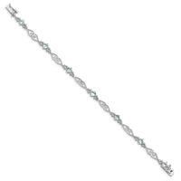 Load image into Gallery viewer, Sterling Silver Rhodium-plated Diamond Aquamarine Bracelet
