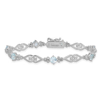 Load image into Gallery viewer, Sterling Silver Rhodium-plated Diamond Aquamarine Bracelet

