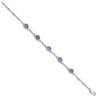 Load image into Gallery viewer, Sterling Silver Rhodium-plated Amethyst &amp; Diamond Tennis Bracelet
