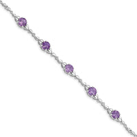 Load image into Gallery viewer, Sterling Silver Rhodium-plated Amethyst &amp; Diamond Tennis Bracelet
