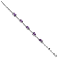 Load image into Gallery viewer, Sterling Silver Rhodium-plated Amethyst &amp; Diamond Tennis Bracelet
