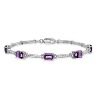 Load image into Gallery viewer, Sterling Silver Rhodium-plated Amethyst &amp; Diamond Tennis Bracelet
