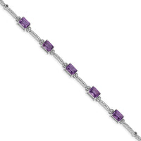 Load image into Gallery viewer, Sterling Silver Rhodium-plated Amethyst &amp; Diamond Tennis Bracelet

