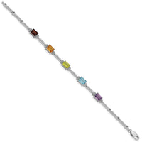 Load image into Gallery viewer, Sterling Silver Rhodium-plated Multi Gemstone &amp; Diamond Tennis Bracelet
