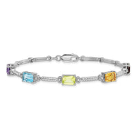 Load image into Gallery viewer, Sterling Silver Rhodium-plated Multi Gemstone &amp; Diamond Tennis Bracelet
