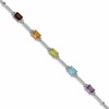 Sterling Silver Rhodium-plated Multi Gemstone & Diamond Tennis Bracelet