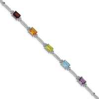 Load image into Gallery viewer, Sterling Silver Rhodium-plated Multi Gemstone &amp; Diamond Tennis Bracelet
