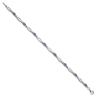 Load image into Gallery viewer, Sterling Silver Rhodium-plated Amethyst and Diamond 7.25in Bracelet
