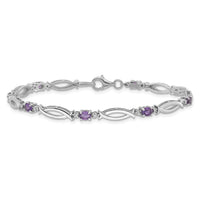 Load image into Gallery viewer, Sterling Silver Rhodium-plated Amethyst and Diamond 7.25in Bracelet
