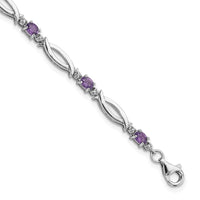 Load image into Gallery viewer, Sterling Silver Rhodium-plated Amethyst and Diamond 7.25in Bracelet
