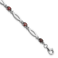 Load image into Gallery viewer, Sterling Silver Rhodium-plated Garnet and Diamond 7.25in Bracelet
