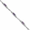 SS Rhodium-plated Amethyst and Diamond Heart 7.5in Bracelet