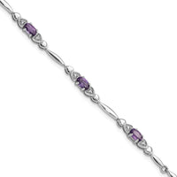 Load image into Gallery viewer, SS Rhodium-plated Amethyst and Diamond Heart 7.5in Bracelet
