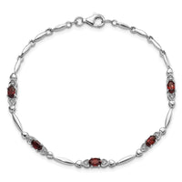 Load image into Gallery viewer, Sterling Silver Rhodium-plated Garnet and Diamond Heart 7.5in Bracelet
