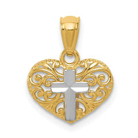 Load image into Gallery viewer, 14k w/Rhodium Cross in Heart Pendant
