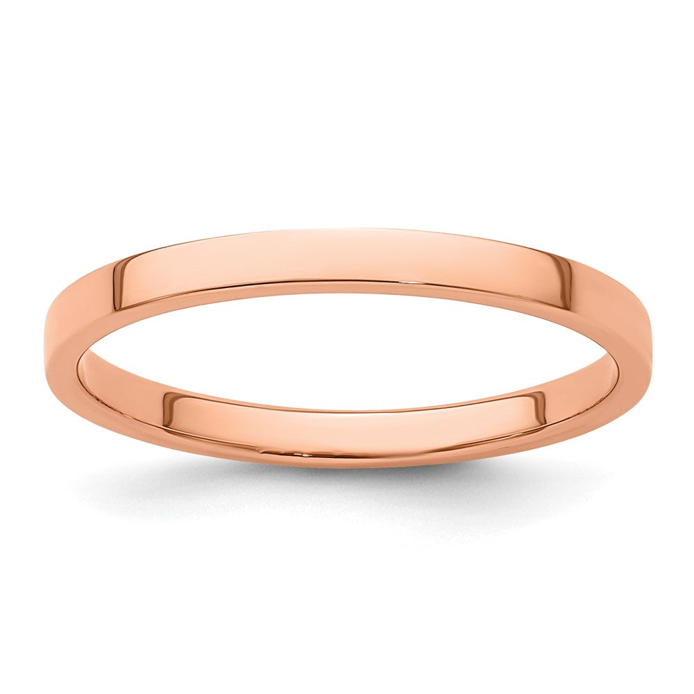 14k Rose Gold 2mm Lightweight Flat Wedding Band Size 6.5