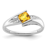 Load image into Gallery viewer, Sterling Silver 5X5 ANC Citrine &amp; Diamond Ring
