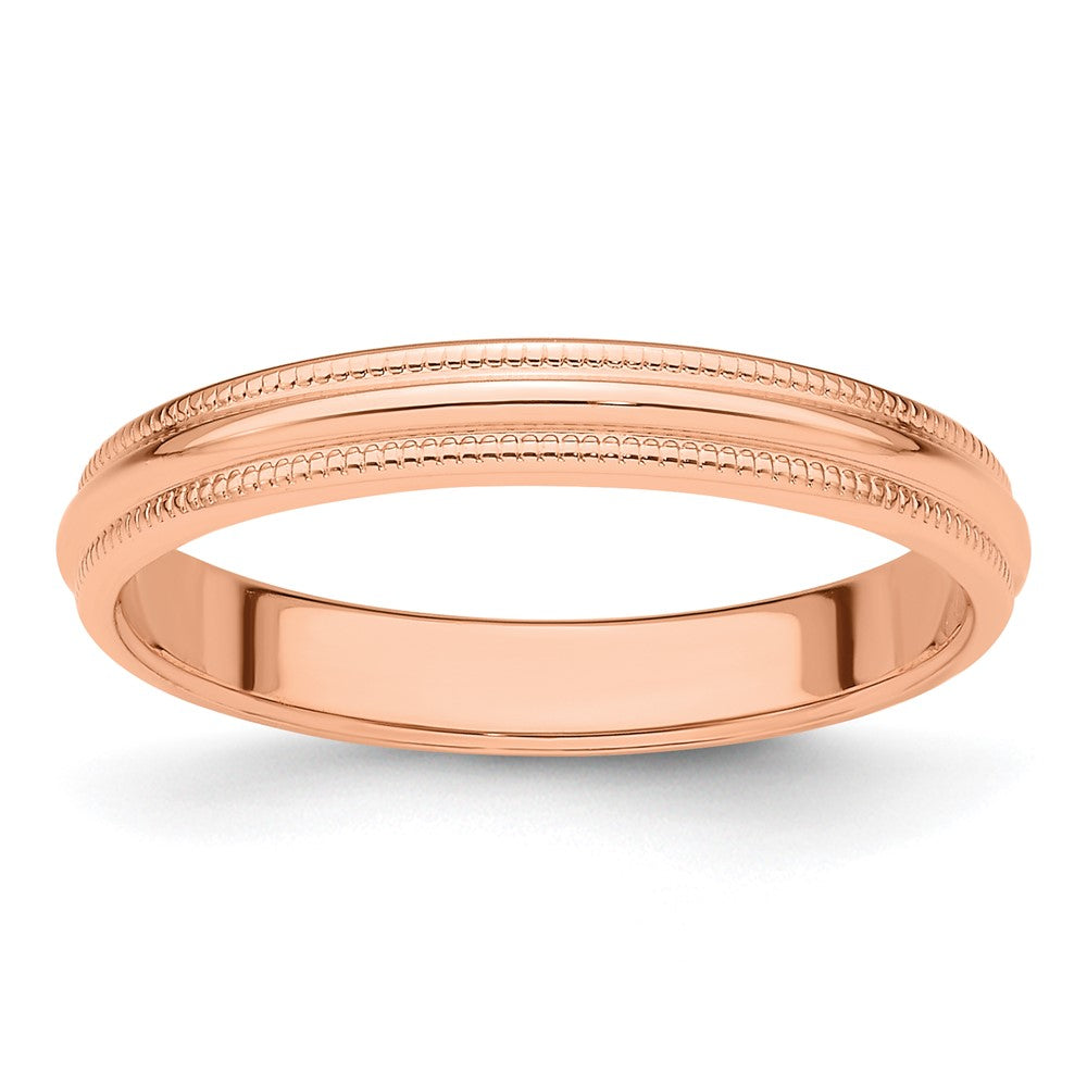 14k Rose Gold 3mm Milgrain Half-Round Wedding Band Size 10.5
