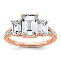Load image into Gallery viewer, 14k Rose Gold Semi-mount Diamond 3-stone Emerald Engagement Ring
