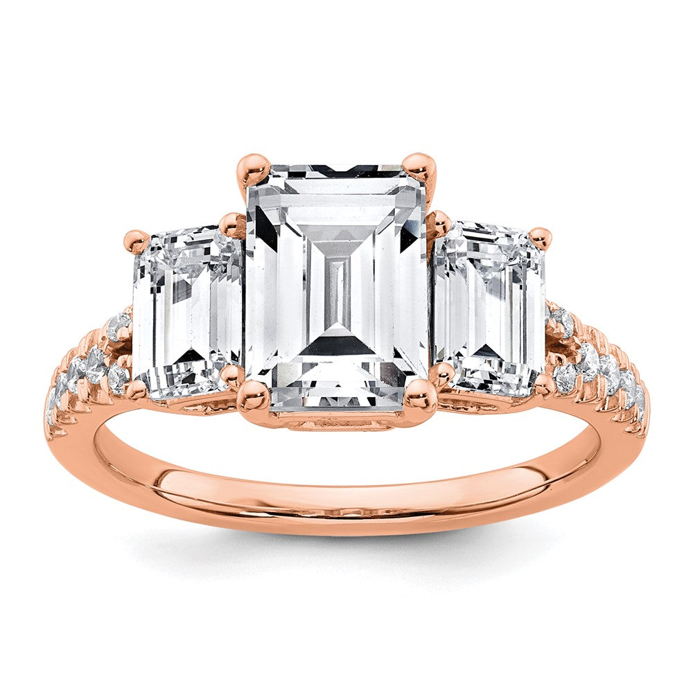 14k Rose Gold Semi-mount Diamond 3-stone Emerald Engagement Ring