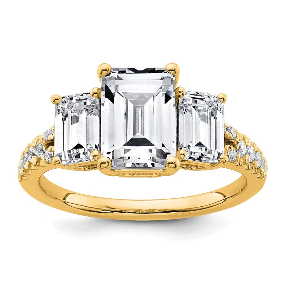 14k Semi-mount Diamond 3-stone Emerald Engagement Ring