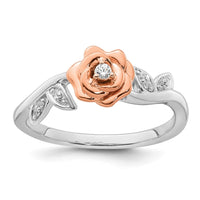 Load image into Gallery viewer, 14k Two-tone Complete Diamond Rose With Leaves Promise Ring
