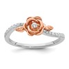 14k Two-tone Complete Diamond Rose With Leaves Promise Ring