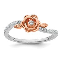 Load image into Gallery viewer, 14k Two-tone Complete Diamond Rose With Leaves Promise Ring

